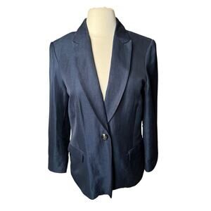 Scotch & Soda Navy Blue Linen Blend Blazer Medium Single Button Preppy Lined